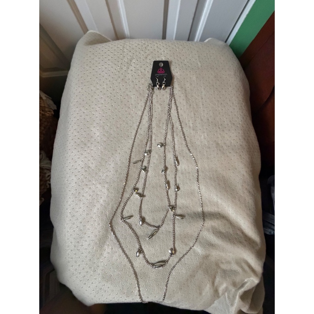 Paparazzi Layered Necklace Set Womens OS Silver New Multi Strand Spike Charm